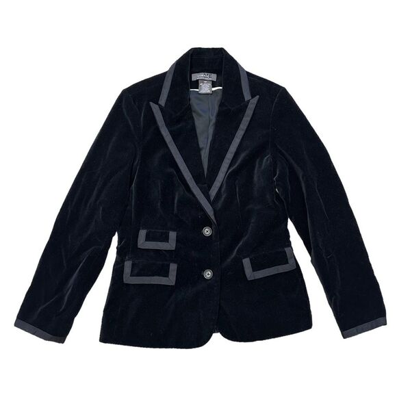Vintage Mark Eisen Satin-Trim Velvet Tuxedo Blazer Women’s Size 4 - Picture 1 of 4